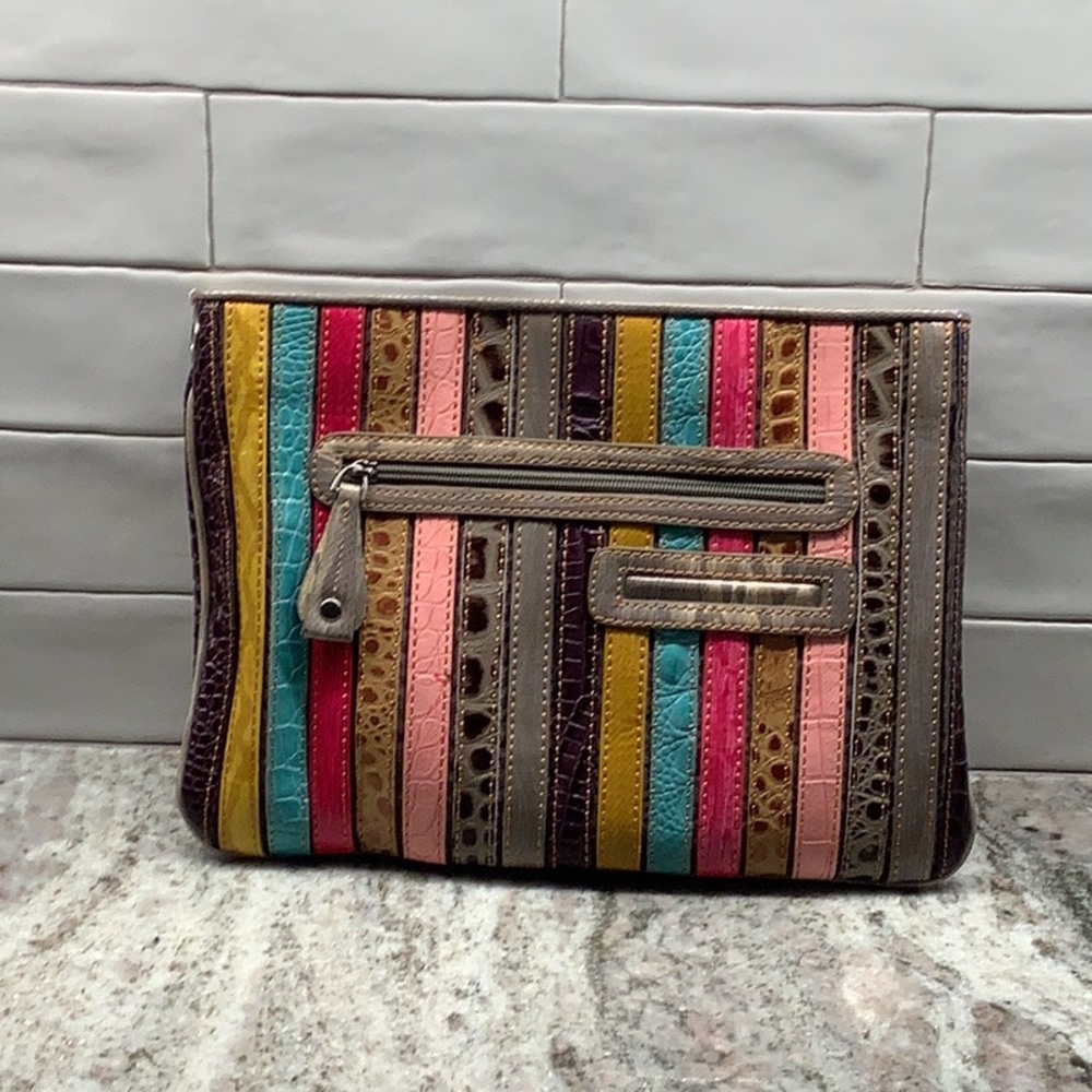 Colorful Striped Leather Clutch